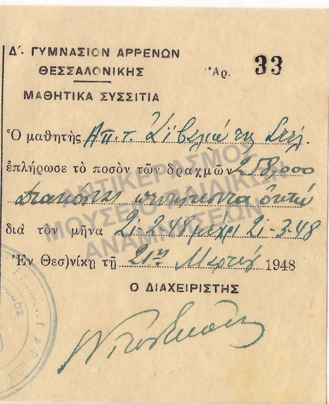 ΤΕΛΗ ΜΑΘΗΤΙΚΩΝ  ΣΥΣΣΙΤΙΩΝ 1948