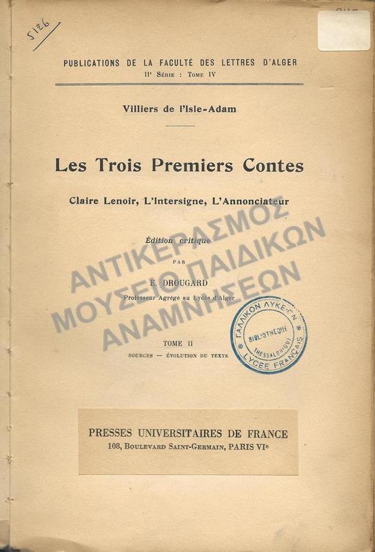 LES TROIS PREMIERS CONTES, 1931, ΒΙΒΛΙΟ ΑΠΌ ΤΗ ΒΙΒΛΙΟΘΗΚΗ ΤΟΥ ΓΑΛΛΙΚΟΥ ΣΧΟΛΕΙΟΥ LYCEE FRANCAIS