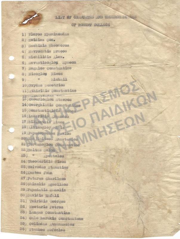 ΛΙΣΤΑ ΠΤΥΧΙΟΥΧΩΝ ΚΑΙ ΠΡΟΠΤΥΧΙΟΥΧΩΝ ΤΟΥ ROBERT COLLEGE
