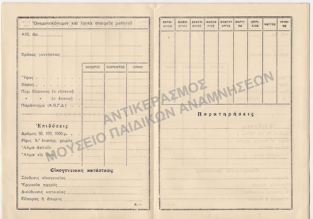 ΕΝΤΥΠΟ ΜΑΘΗΤΙΚΩΝ ΑΘΛΗΤΙΚΩΝ ΕΠΙΔΟΣΕΩΝ, ΔΕΚΑΕΤΙΑΣ 1930