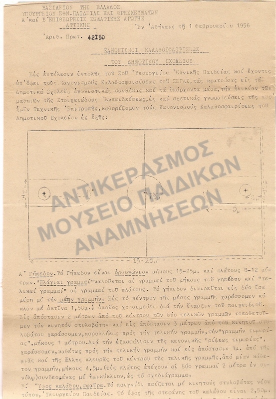 ΚΑΝΟΝΙΣΜΟΙ ΚΑΛΑΘΟΣΦΑΙΡΙΣΕΩΣ ΤΟΥ ΔΗΜΟΤΙΚΟΥ ΣΧΟΛΕΙΟΥ 1956