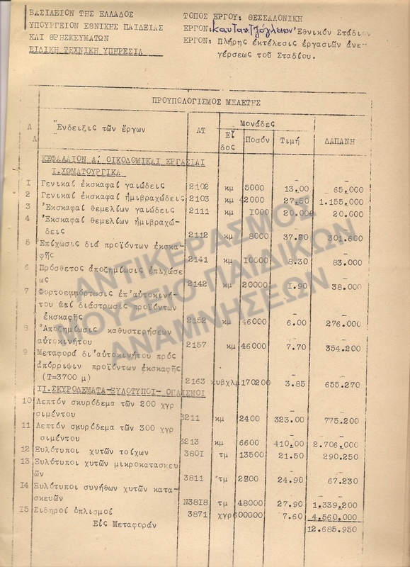 ΚΑΤΑΣΚΕΥΗ ΚΑΥΤΑΤΖΟΓΛΕΙΟΥ ΣΤΑΔΙΟΥ 1958-ΠΡΟΥΠΟΛΟΓΙΣΜΟΣ