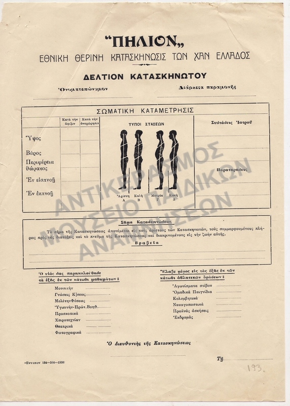 ΑΧΡΗΣΙΜΟΠΟΙΗΤΟ ΔΕΛΤΙΟΝ ΚΑΤΑΣΚΗΝΩΤΟΥ ΑΠΟ ΤΗΝ ΚΑΤΑΣΚΗΝΩΣΗ Χ.Α.Ν. ΠΗΛΙΟΥ, 1930 ΔΕΚΑΕΤΙΑ