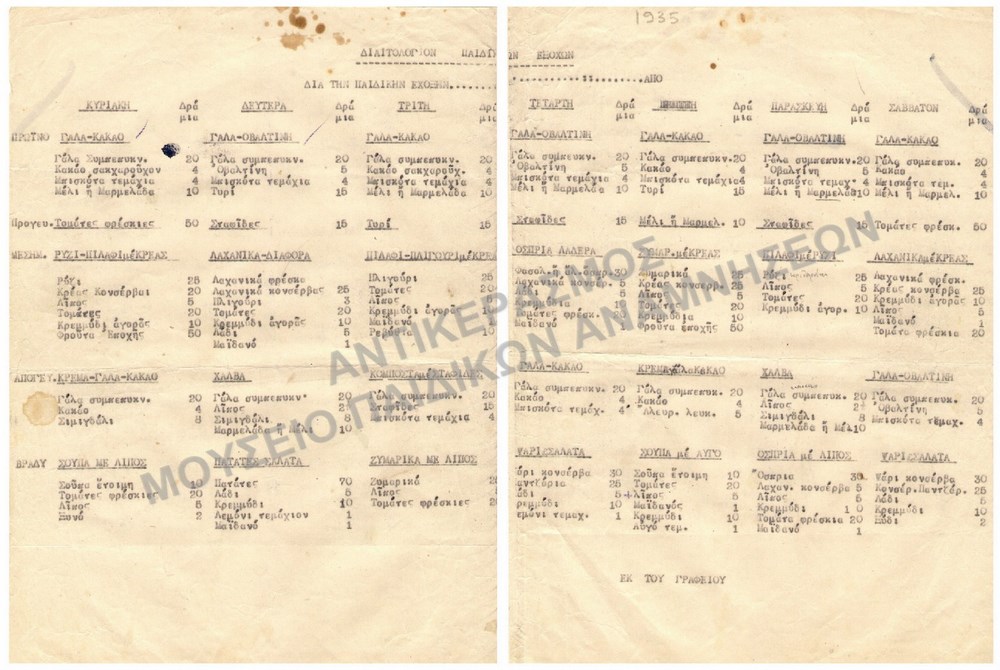 ΔΙΑΙΤΟΛΟΓΙΟΝ ΠΑΙΔΙΚΩΝ ΕΞΟΔΩΝ 1935, ΚΑΤΑΣΚΗΝΩΣΗ Χ.Α.Ν. ΠΗΛΙΟΥ