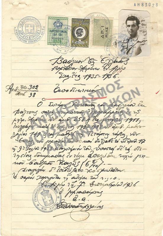 ΑΠΟΔΕΙΚΤΙΚΟΝ ΓΥΜΝΑΣΙΟΥ ΑΡΡΕΝΩΝ ΕΝ ΑΙΓΙΩ, 1936