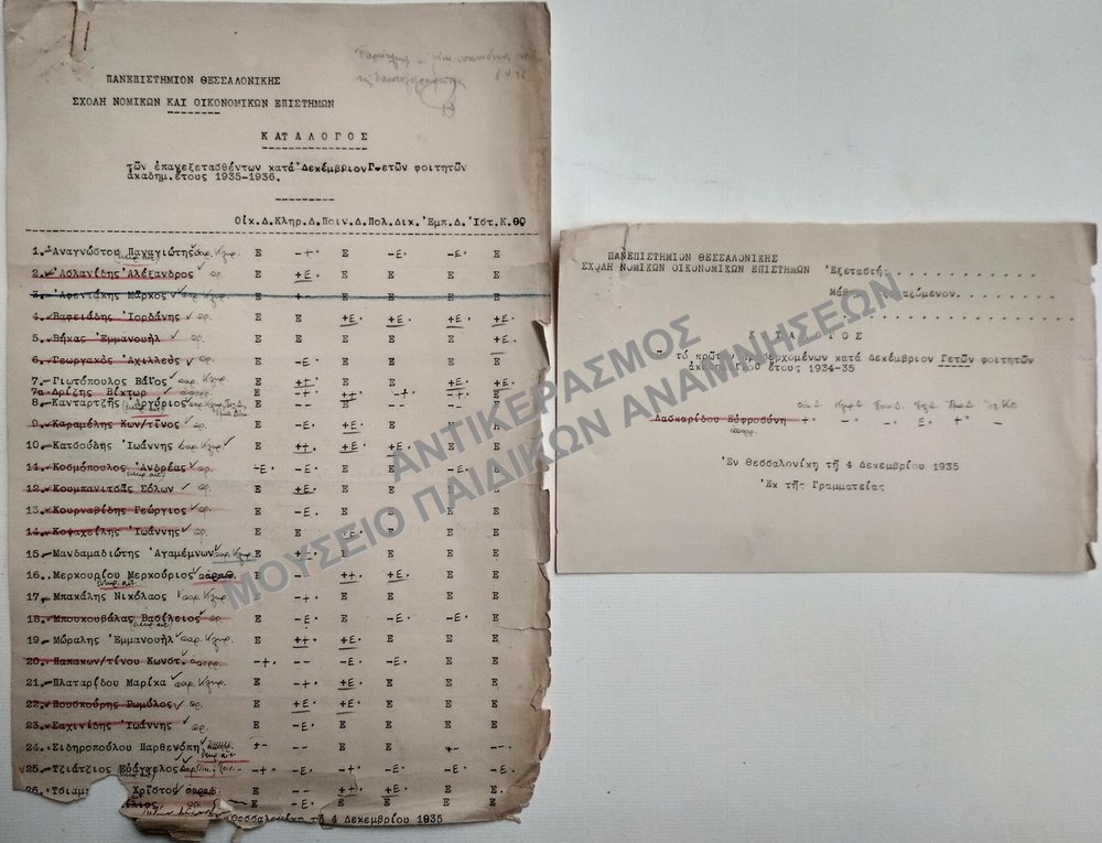 ΚΑΤΑΛΟΓΟΙ ΤΩΝ ΕΠΑΝΕΞΕΤΑΣΘΕΝΤΩΝ Γ΄ ΕΤΩΝ ΦΟΙΤΗΤΩΝ ΚΑΙ  ΤΩΝ ΤΟ ΠΡΩΤΟΝ ΠΡΟΣΕΡΧΟΜΕΝΩΝ ΚΑΤΑ ΔΕΚΕΜΒΡΙΟΝ ΓΕΤΩΝ ΦΟΙΤΗΤΩΝ, 1935