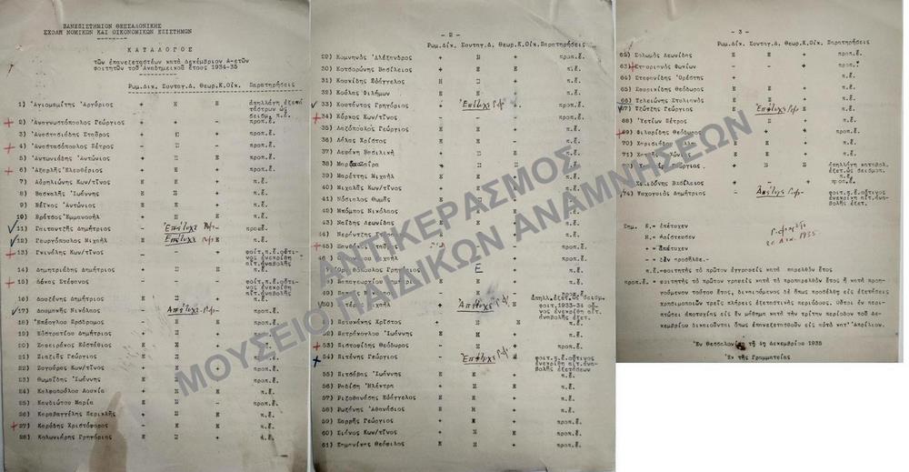 ΚΑΤΑΛΟΓΟΣ ΤΩΝ ΕΠΑΝΕΞΕΤΑΣΘΕΝΤΩΝ Α΄ ΕΤΩΝ ΦΟΙΤΗΤΩΝ, 1935