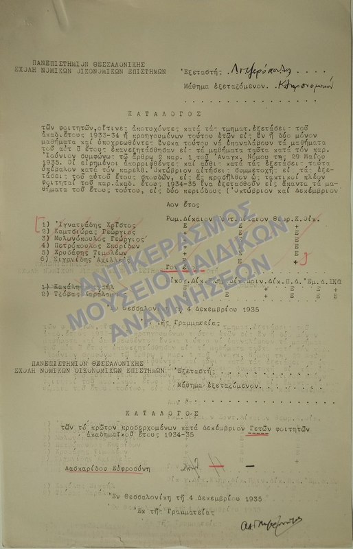 ΚΑΤΑΛΟΓΟΣ ΤΩΝ ΦΟΙΤΗΤΩΝ, ΟΙΤΙΝΕΣ ΑΠΟΤΥΧΟΝΤΕΣ ΚΑΙ ΤΩΝ ΤΟ ΠΡΩΤΟΝ ΠΡΟΣΕΡΧΟΜΕΝΩΝ ΚΑΤΑ ΔΕΚΕΜΒΡΙΟΝ ΓΕΤΩΝ ΦΟΙΤΗΤΩΝ ΑΚΑΔΗΜΑΪΚΟΥ ΕΤΟΥΣ, 1934-1935