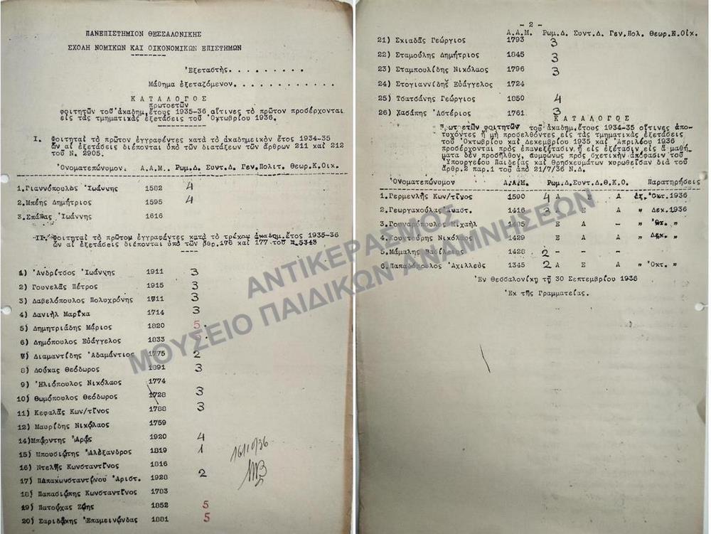 ΚΑΤΑΛΟΓΟΣ ΠΡΩΤΟΕΤΩΝ ΦΟΙΤΗΤΩΝ ΤΟΥ ΑΚΑΔ. ΕΤΟΥΣ 1935-1936, ΟΙΤΙΝΕΣ ΤΟ ΠΡΩΤΟΝ ΠΡΟΣΕΡΧΟΝΤΑΙ ΕΙΣ ΤΑΣ ΤΜΗΜΑΤΙΚΑΣ ΕΞΕΤΑΣΕΙΣ ΤΟΥ ΟΚΤΩΒΡΙΟΥ 1936