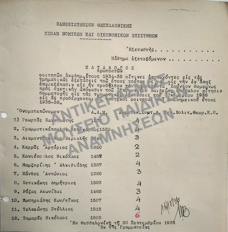 ΠΙΝΑΞ ΑΠΟΤΕΛΕΣΜΑΤΩΝ ΕΞΕΤΑΣΕΩΝ ΠΡΩΤΟΕΤΩΝ ΦΟΙΤΗΤΩΝ ΑΚΑΔ. ΕΤΟΥΣ 1934-1935, ΟΙΤΙΝΕΣ ΑΠΟΤΥΧΟΝΤΕΣ, 1936