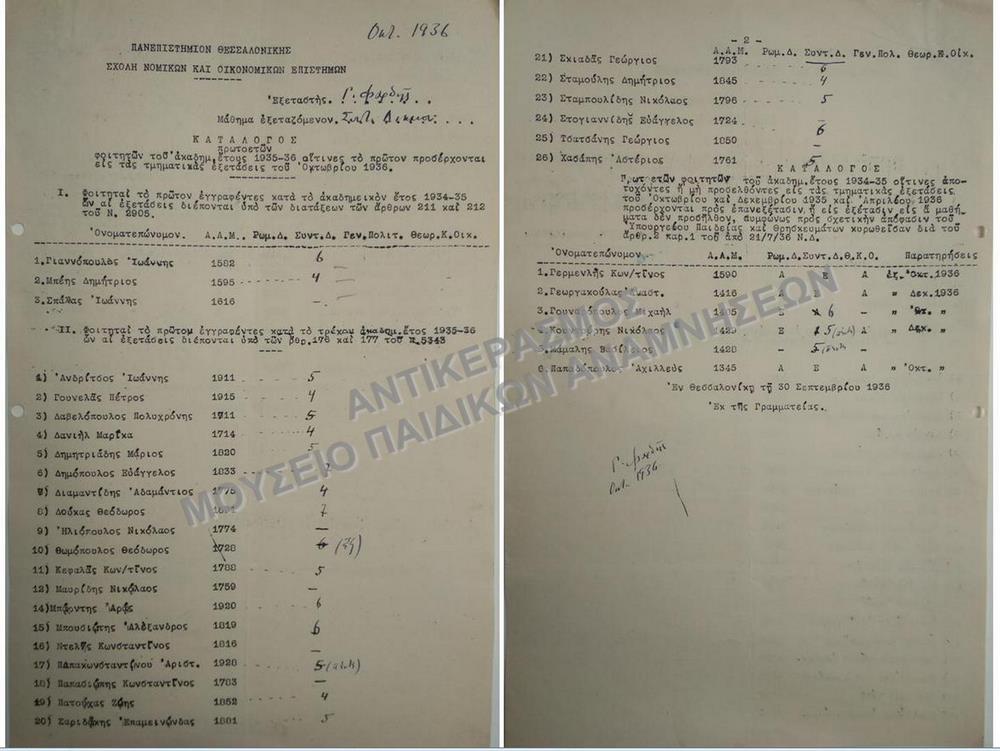 ΚΑΤΑΛΟΓΟΣ ΠΡΩΤΟΕΤΩΝ ΦΟΙΤΗΤΩΝ ΤΟΥ ΑΚΑΔ. ΕΤΟΥΣ 1935-1936, ΟΙΤΙΝΕΣ ΤΟ ΠΡΩΤΟΝ ΠΡΟΣΕΡΧΟΝΤΑΙ ΕΙΣ ΤΑΣ ΤΜΗΜΑΤΙΚΑΣ ΕΞΕΤΑΣΕΙΣ ΤΟΥ ΟΚΤΩΒΡΙΟΥ 1936