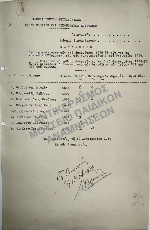 ΚΑΤΑΛΟΓΟΣ ΔΕΥΤΕΡΟΕΤΩΝ ΦΟΙΤΗΤΩΝ ΤΟΥ ΑΚΑΔ. ΕΤΟΥΣ 1935-1936, ΟΙΤΙΝΕΣ ΤΟ ΠΡΩΤΟΝ ΠΡΟΣΕΡΧΟΝΤΑΙ ΕΙΣ ΤΑΣ ΤΜΗΜΑΤΙΚΑΣ ΕΞΕΤΑΣΕΙΣ ΤΟΥ ΟΚΤΩΒΡΙΟΥ 1936