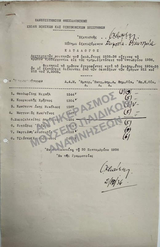 ΚΑΤΑΛΟΓΟΣ ΔΕΥΤΕΡΟΕΤΩΝ ΦΟΙΤΗΤΩΝ ΤΟΥ ΑΚΑΔ. ΕΤΟΥΣ 1935-1936, ΟΙΤΙΝΕΣ ΤΟ ΠΡΩΤΟΝ ΠΡΟΣΕΡΧΟΝΤΑΙ ΕΙΣ ΤΑΣ ΤΜΗΜΑΤΙΚΑΣ ΕΞΕΤΑΣΕΙΣ ΤΟΥ ΟΚΤΩΒΡΙΟΥ 1936