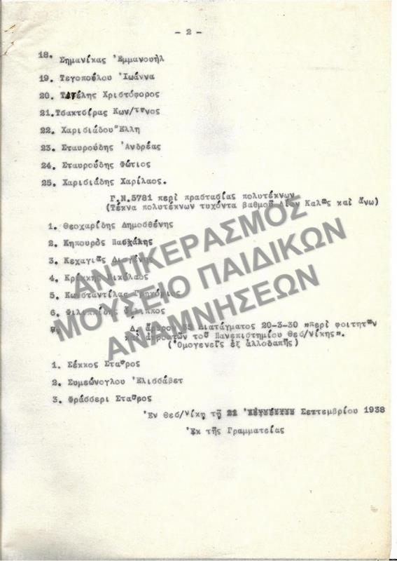 ΚΑΤΑΛΟΓΟΣ ΦΟΙΤΗΤΩΝ 1938